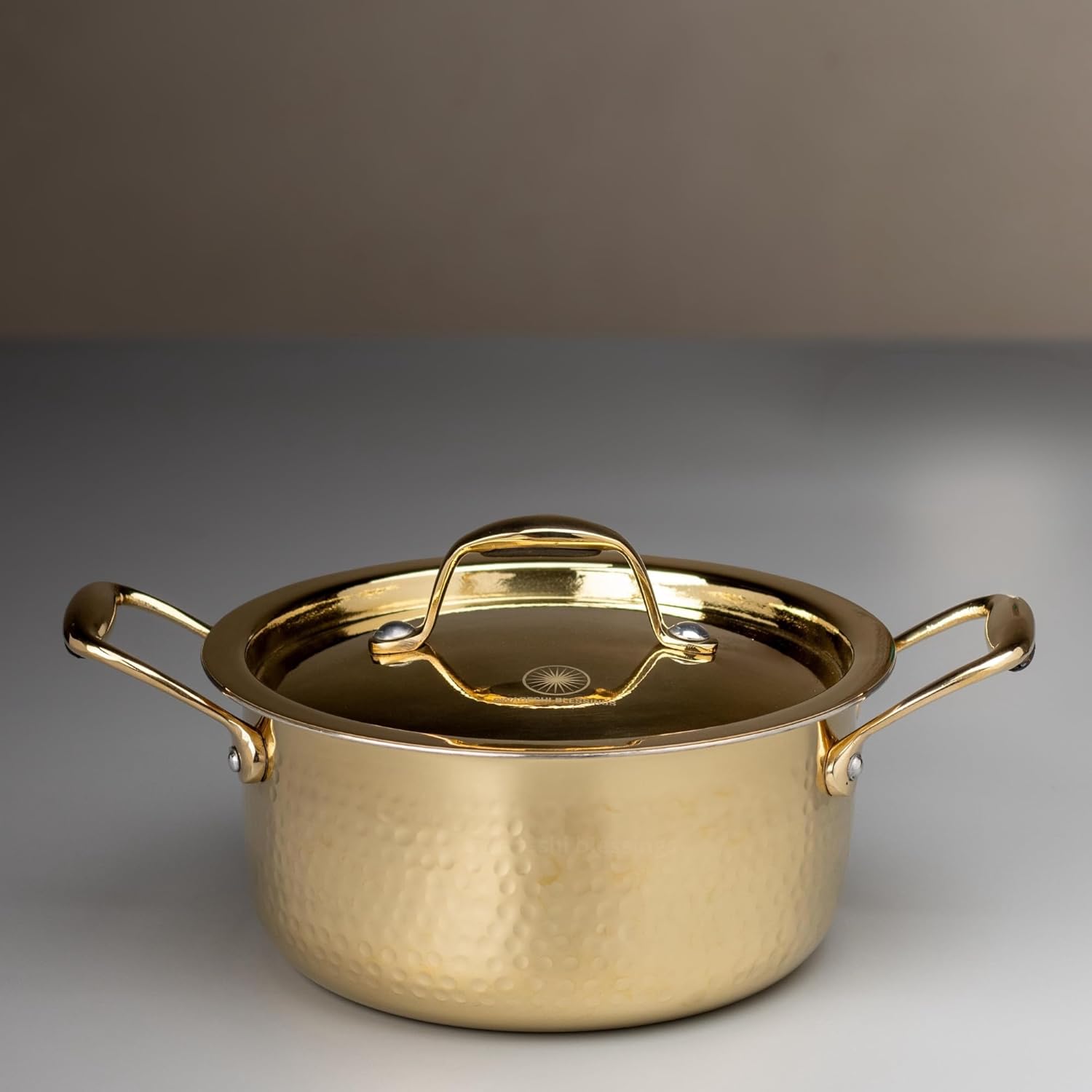 Swadeshi Blessings Exclusive Range Brass Bhagona for Cooking, with Lid/Teflon-Free/Naturally Non-Stick Brass Utensils with Tin Coating