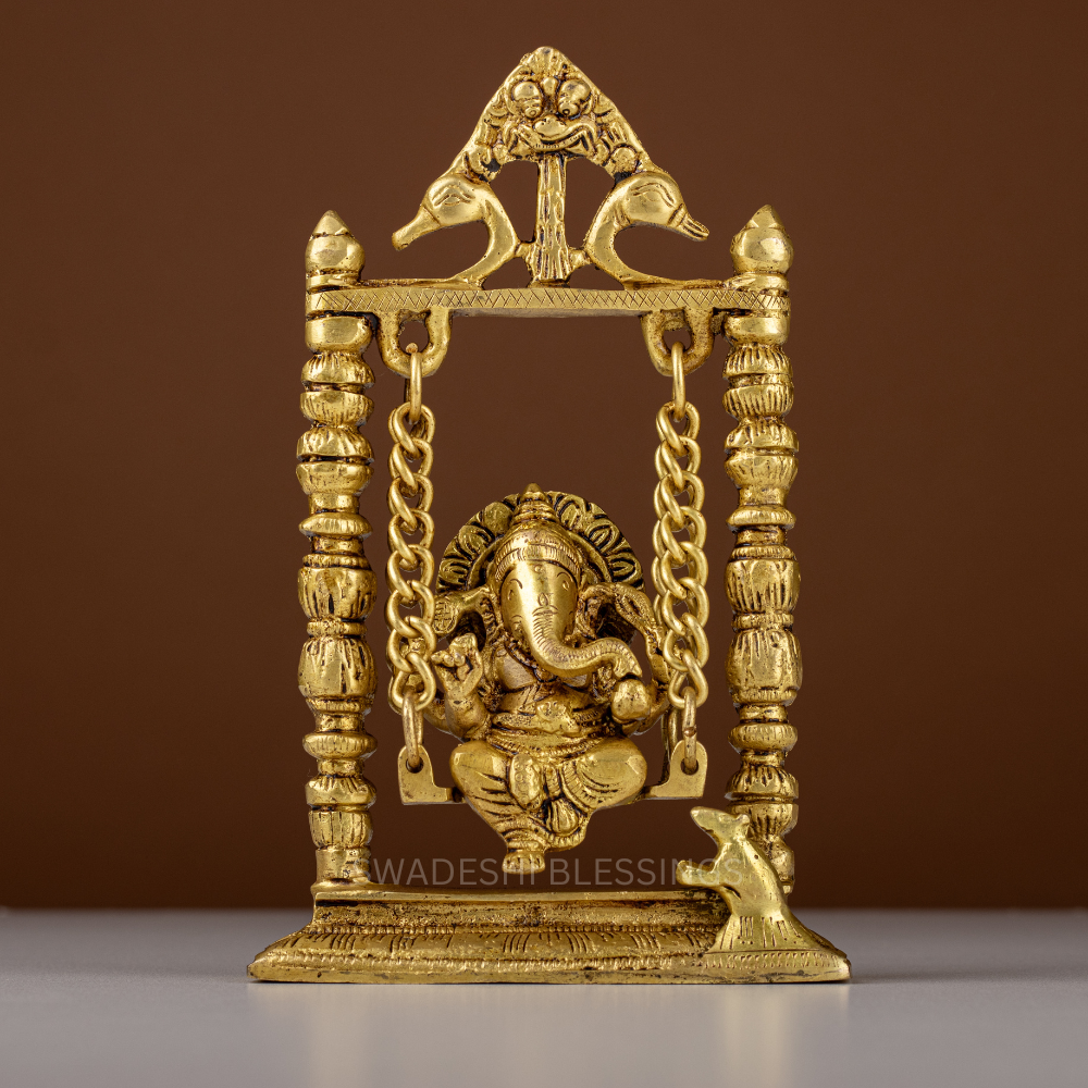 Pure Brass Ganesha Palna Murti / Ganesh Palna Idol - 8.5 Inch