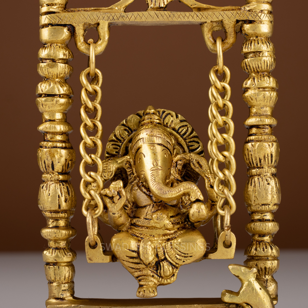 Pure Brass Ganesha Palna Murti / Ganesh Palna Idol - 8.5 Inch