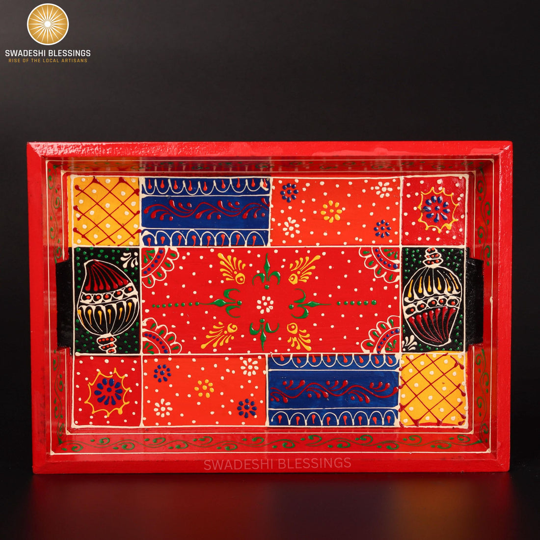 Wooden Tray for Serving- Handcrafted &amp; Hand-Painted for Kitchen/Table &amp; Home Decor/Gifts, (Single Tray) (Red)