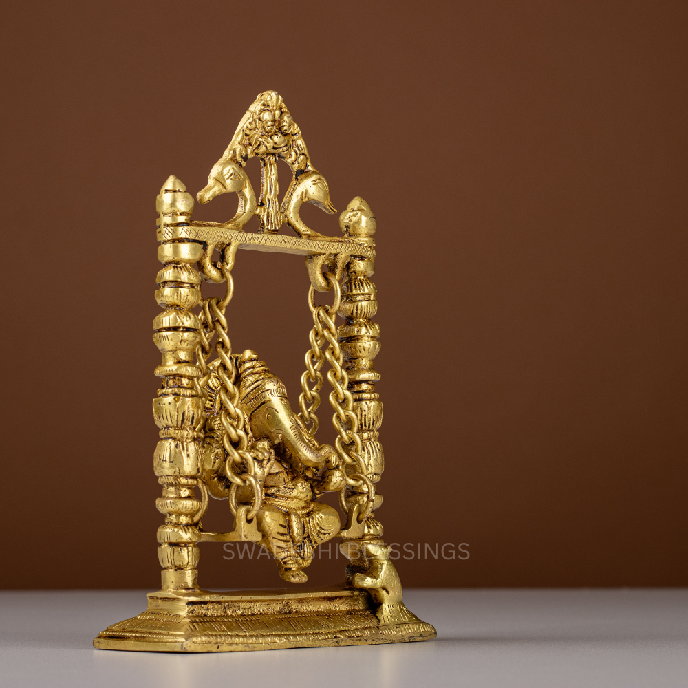 Pure Brass Ganesha Palna Murti / Ganesh Palna Idol - 8.5 Inch