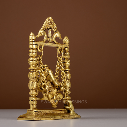 Pure Brass Ganesha Palna Murti / Ganesh Palna Idol - 8.5 Inch