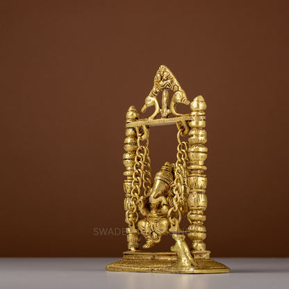 Pure Brass Ganesha Palna Murti / Ganesh Palna Idol - 8.5 Inch