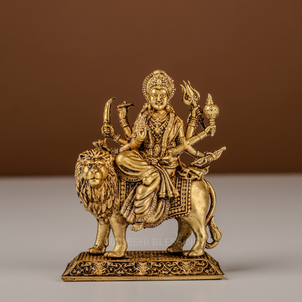Pure Brass Durga Murti / Maa Durga Statue on Lion - 4 Inch