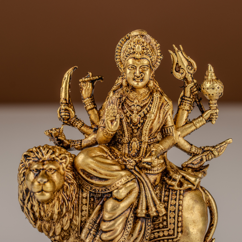 Pure Brass Durga Murti / Maa Durga Statue on Lion - 4 Inch
