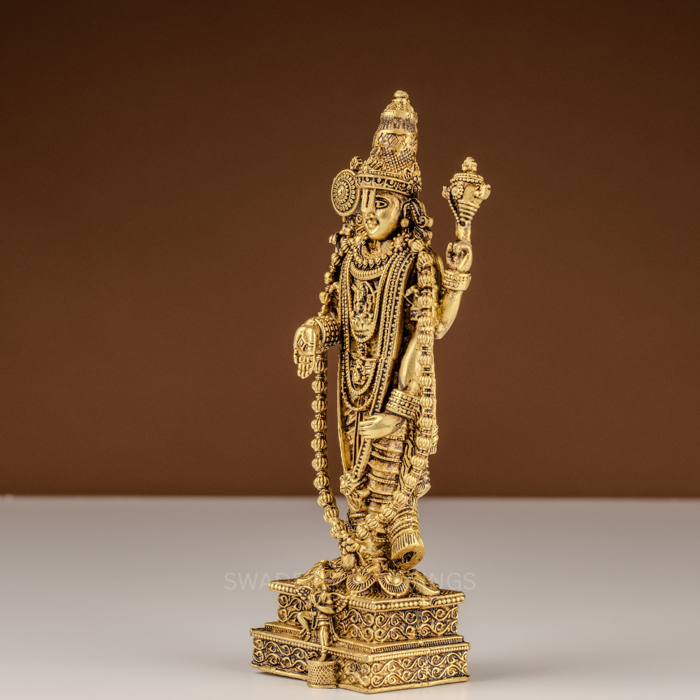 Pure Brass Tirupati Balaji Idol / Venkateshwara Statue - 8 inch