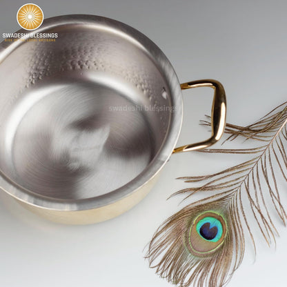Swadeshi Blessings Exclusive Range Brass Bhagona for Cooking, with Lid/Teflon-Free/Naturally Non-Stick Brass Utensils with Tin Coating