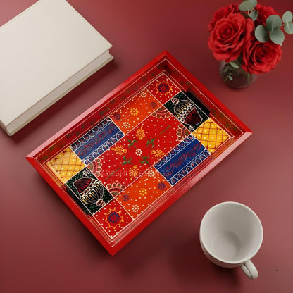Wooden Tray for Serving- Handcrafted &amp; Hand-Painted for Kitchen/Table &amp; Home Decor/Gifts, (Single Tray) (Red)