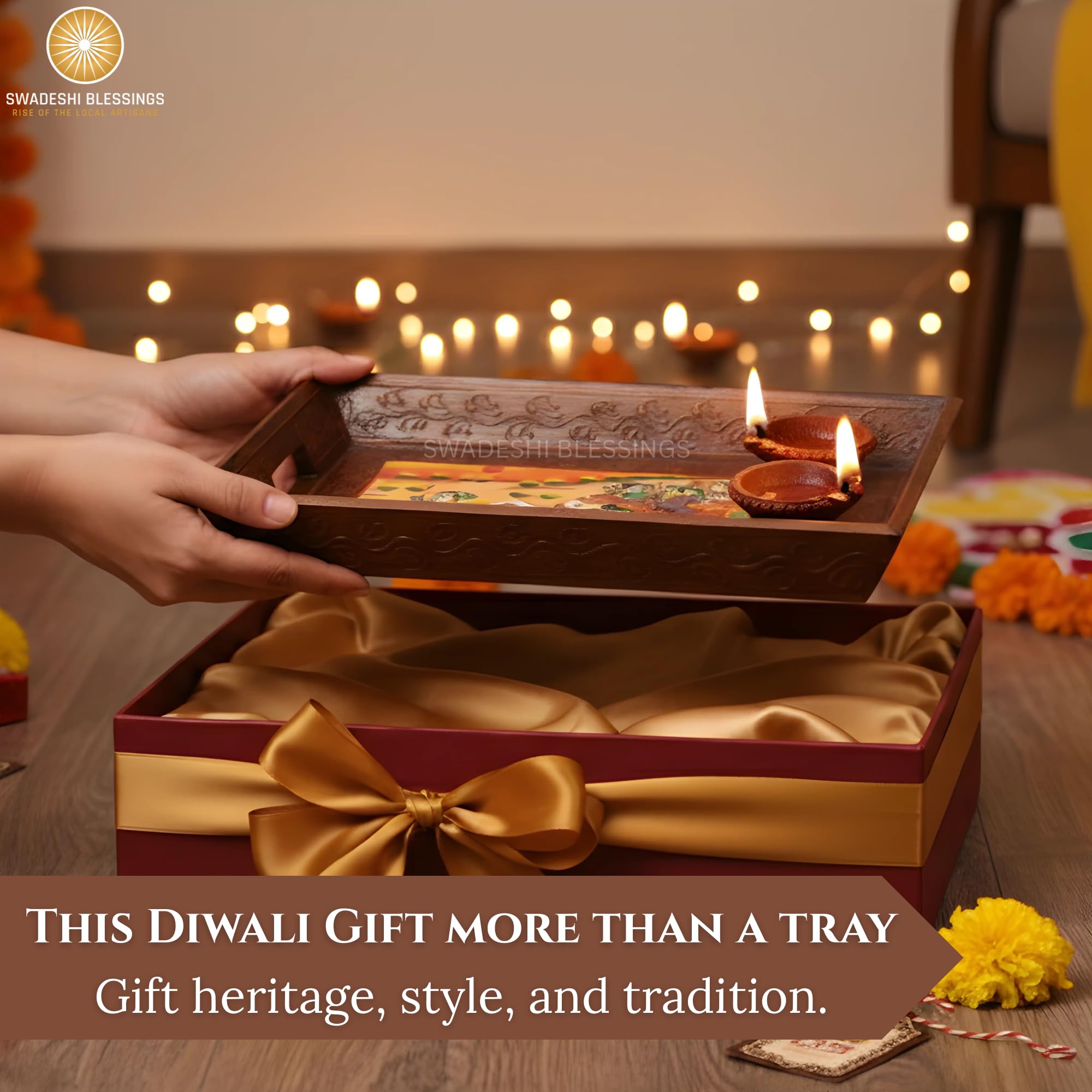 Wooden Tray for Serving- Handcrafted &amp; Hand-Painted for Kitchen/Table &amp; Home Decor/Gifts,  (Single Tray) (Brown)
