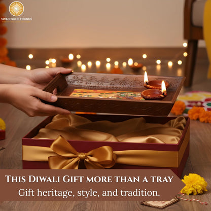 Wooden Tray for Serving- Handcrafted &amp; Hand-Painted for Kitchen/Table &amp; Home Decor/Gifts,  (Single Tray) (Brown)