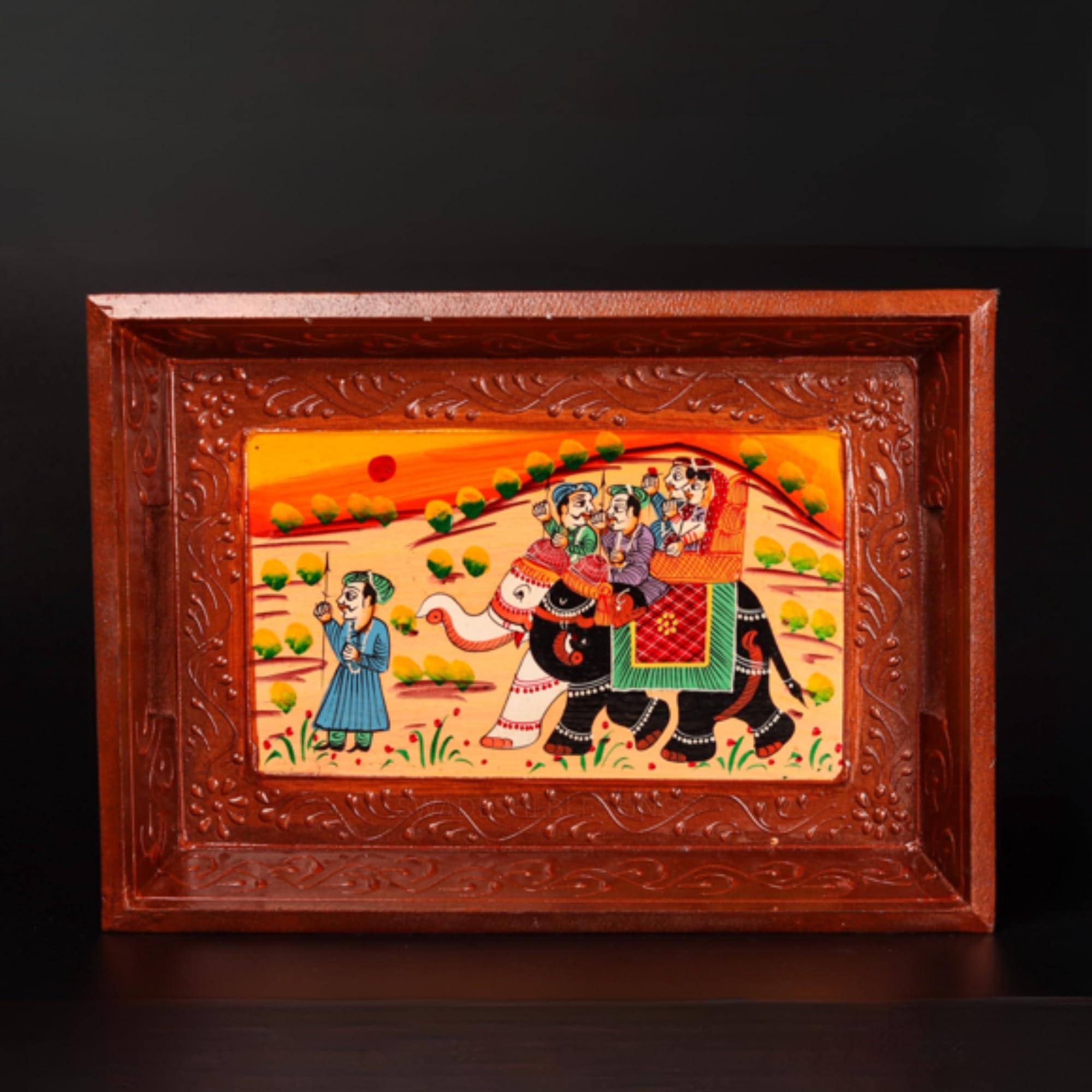 Wooden Tray for Serving- Handcrafted &amp; Hand-Painted for Kitchen/Table &amp; Home Decor/Gifts,  (Single Tray) (Brown)