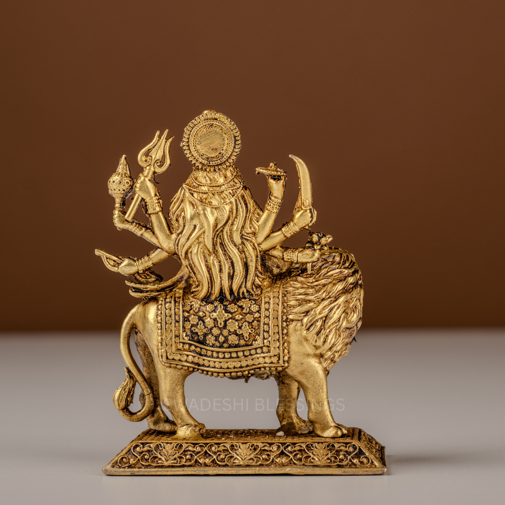 Pure Brass Durga Murti / Maa Durga Statue on Lion - 4 Inch