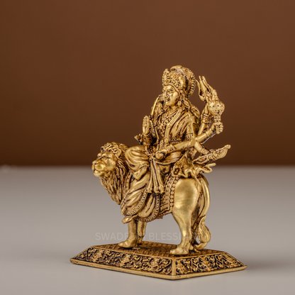 Pure Brass Durga Murti / Maa Durga Statue on Lion - 4 Inch