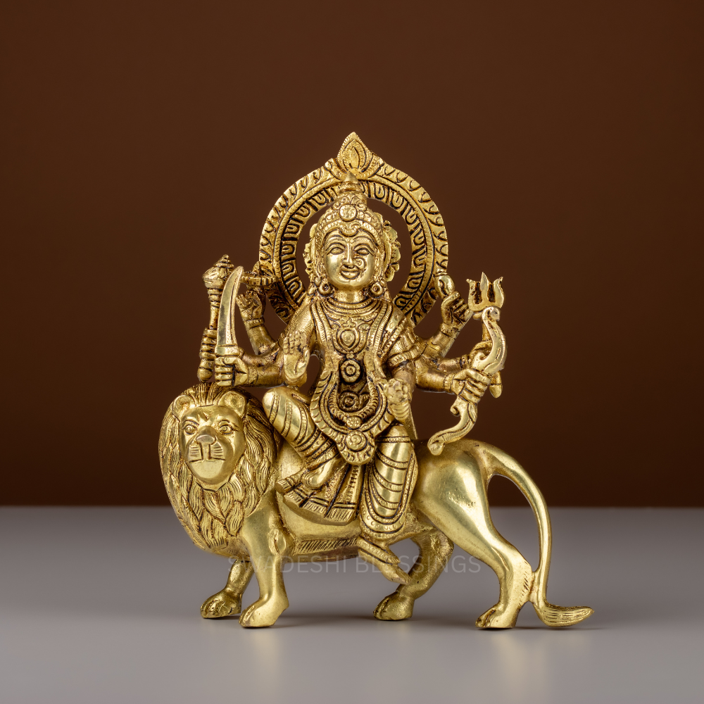 Pure Brass Durga Idol / Maa Durga Statue - 8.5 Inch