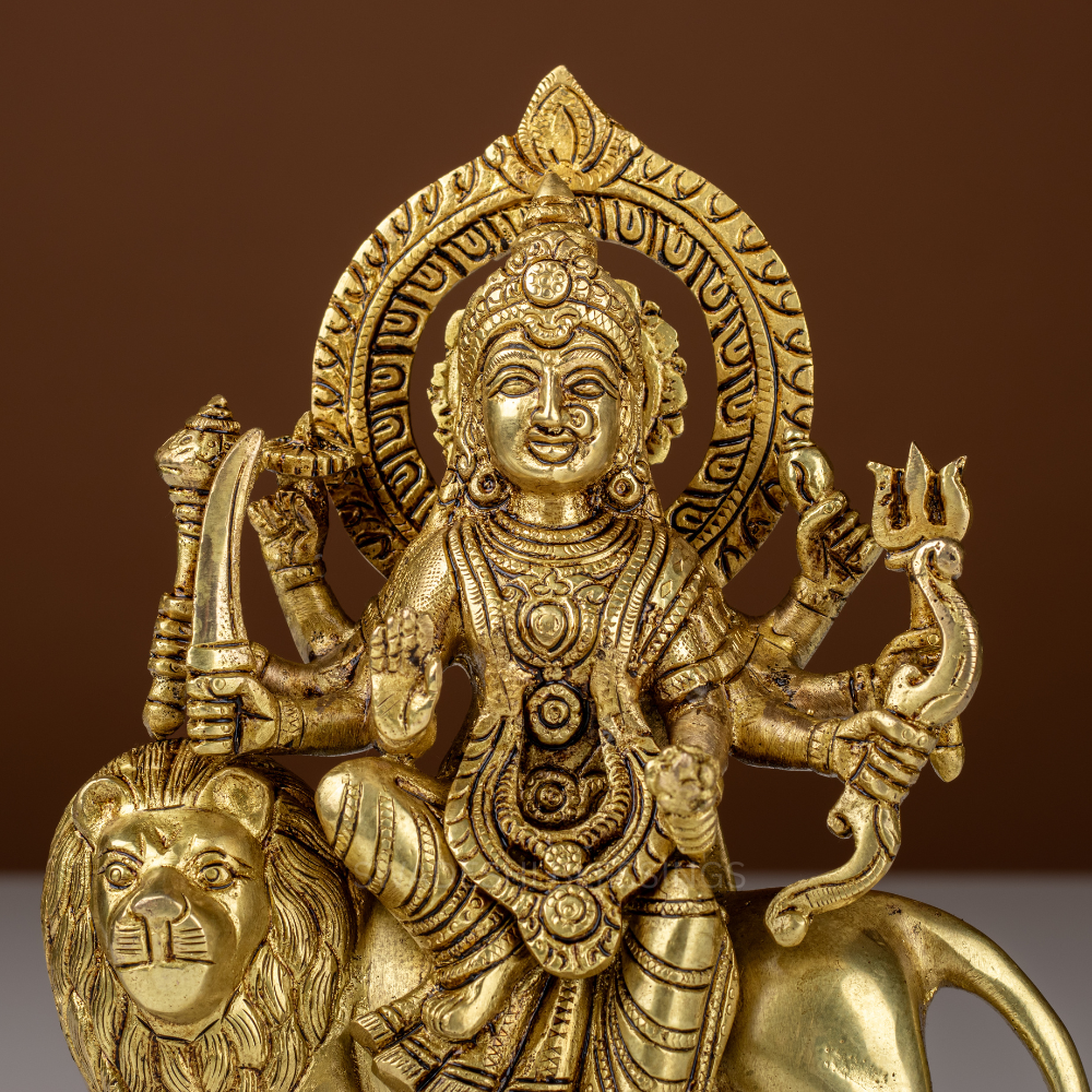 Pure Brass Durga Idol / Maa Durga Statue - 8.5 Inch