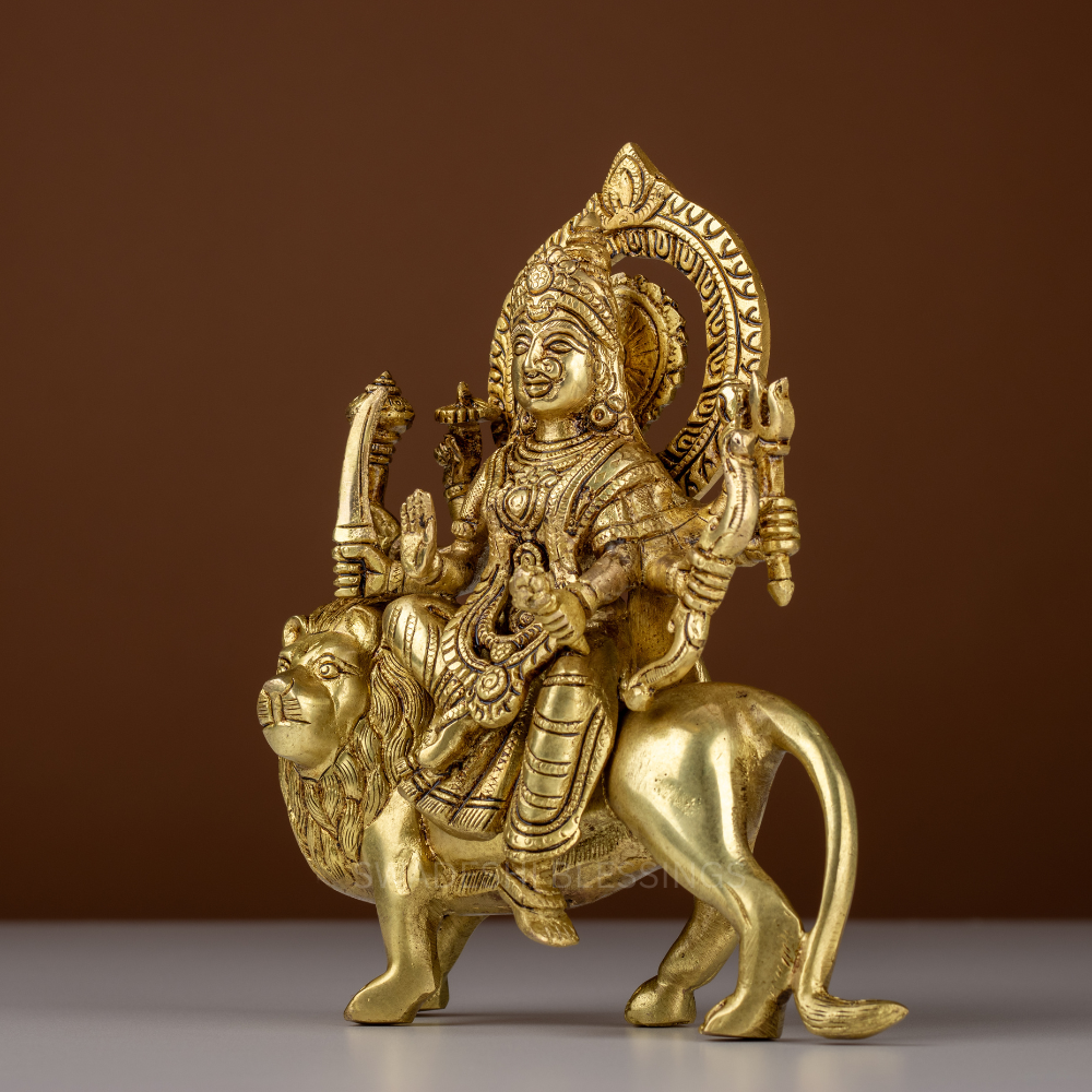 Pure Brass Durga Idol / Maa Durga Statue - 8.5 Inch