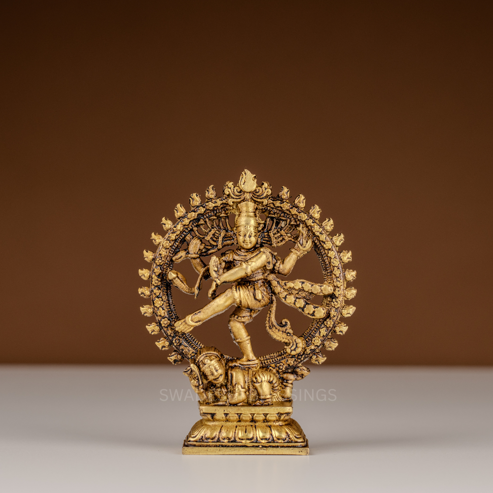 Pure Brass Nataraj Murti / Dancing Shiva Statue - 5 Inch