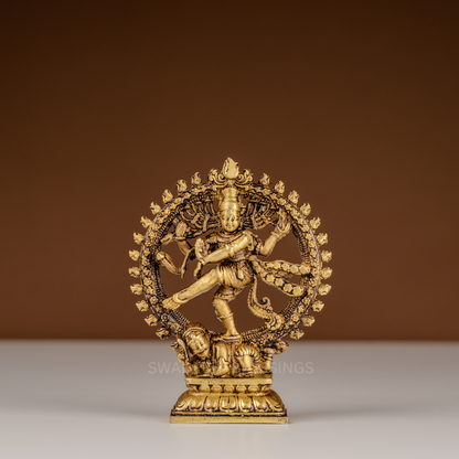 Pure Brass Nataraj Murti / Dancing Shiva Statue - 5 Inch