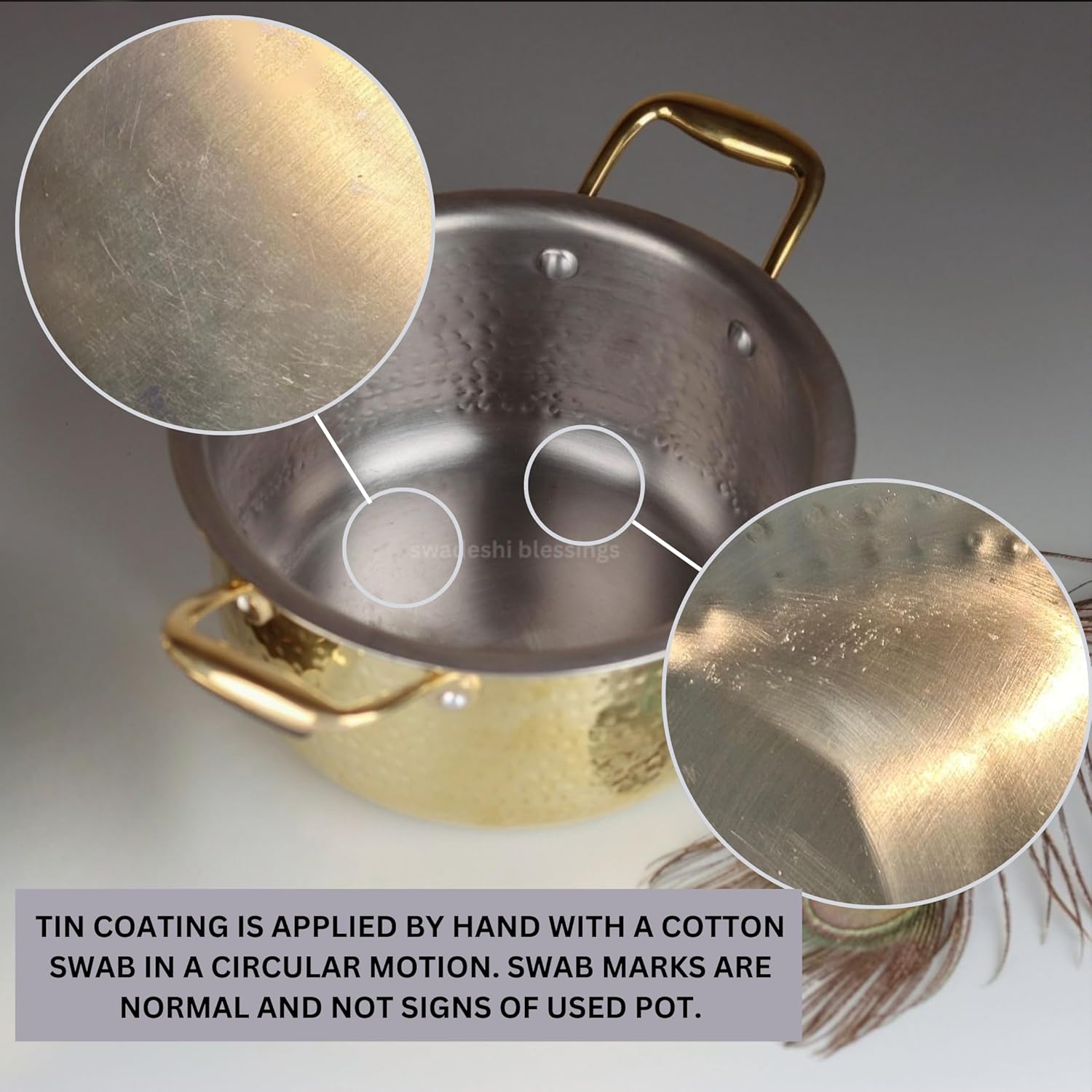 Swadeshi Blessings Exclusive Range Brass Bhagona for Cooking, with Lid/Teflon-Free/Naturally Non-Stick Brass Utensils with Tin Coating