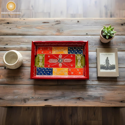 Wooden Tray for Serving- Handcrafted &amp; Hand-Painted for Kitchen/Table &amp; Home Decor/Gifts, (Single Tray) (Antique Red)