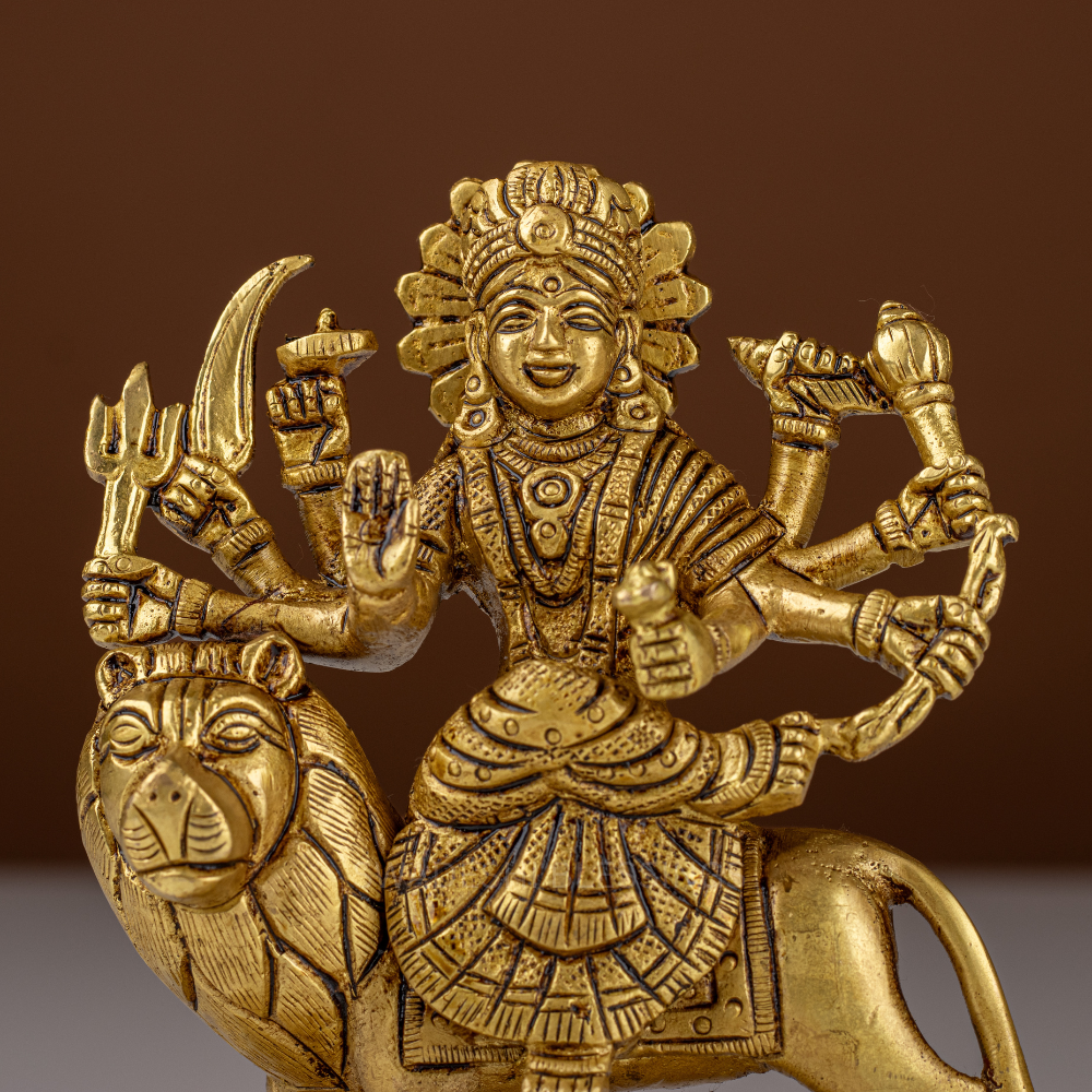 Pure Brass Durga Murti / Maa Durga Statue on Lion - 5.5 Inch
