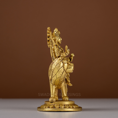 Pure Brass Durga Murti / Maa Durga Statue on Lion - 5.5 Inch