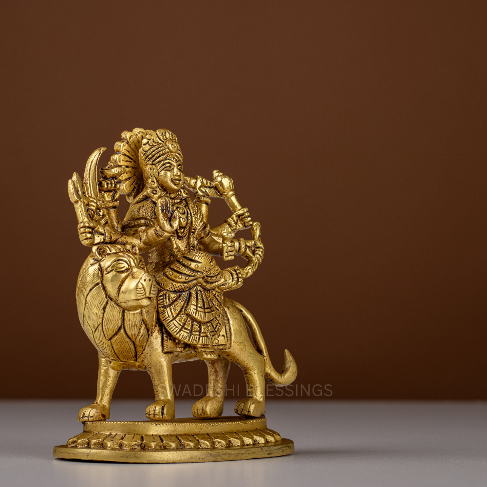 Pure Brass Durga Murti / Maa Durga Statue on Lion - 5.5 Inch