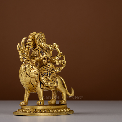 Pure Brass Durga Murti / Maa Durga Statue on Lion - 5.5 Inch