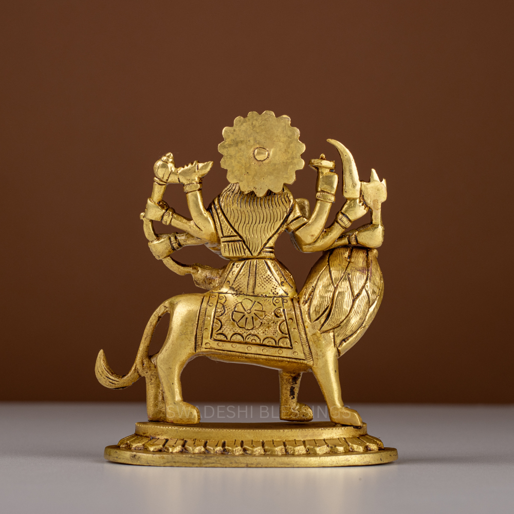 Pure Brass Durga Murti / Maa Durga Statue on Lion - 5.5 Inch