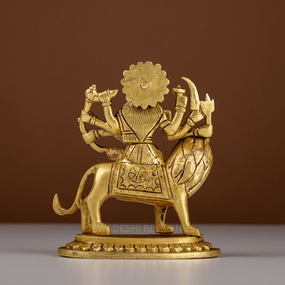 Pure Brass Durga Murti / Maa Durga Statue on Lion - 5.5 Inch