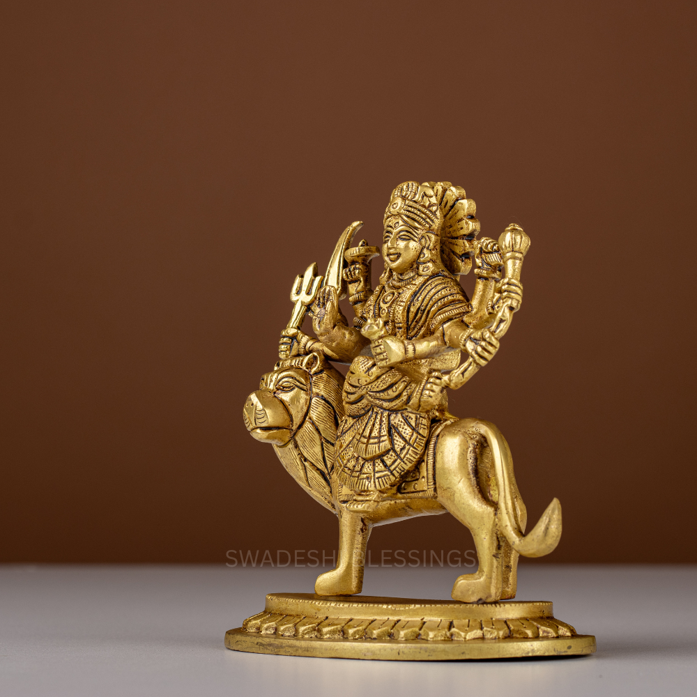 Pure Brass Durga Murti / Maa Durga Statue on Lion - 5.5 Inch