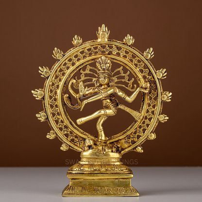 Pure Brass Nataraja Idol / Brass Natraj Murti - 8.25 Inch