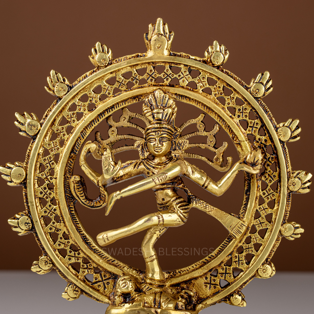 Pure Brass Nataraja Idol / Brass Natraj Murti - 8.25 Inch