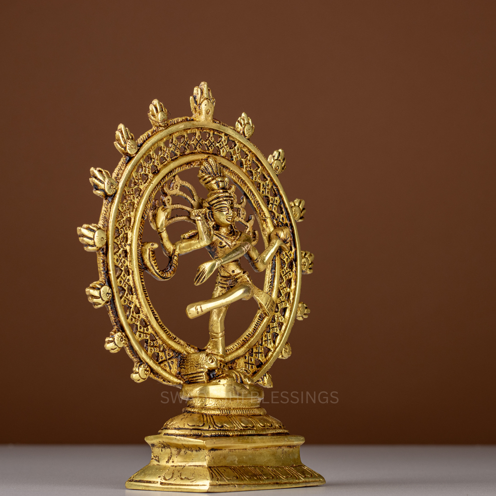 Pure Brass Nataraja Idol / Brass Natraj Murti - 8.25 Inch