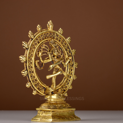 Pure Brass Nataraja Idol / Brass Natraj Murti - 8.25 Inch