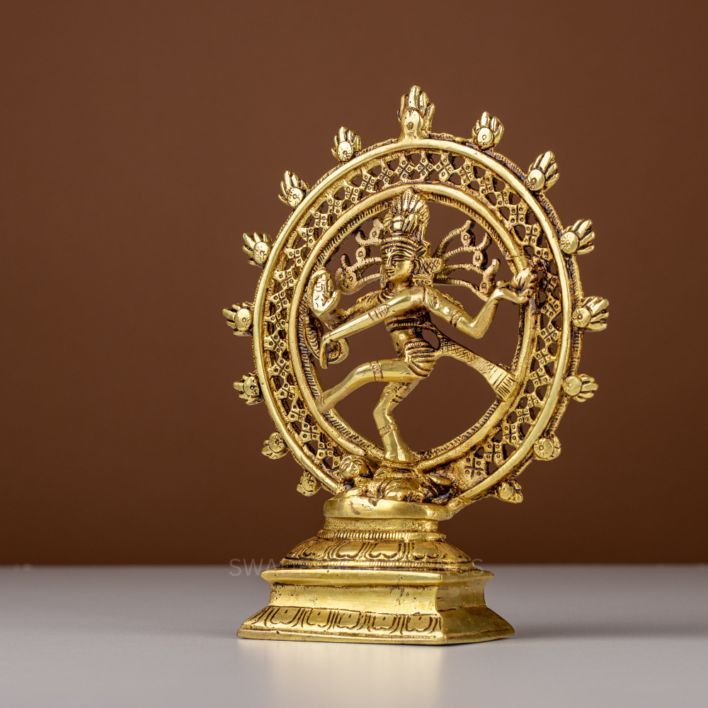 Pure Brass Nataraja Idol / Brass Natraj Murti - 8.25 Inch