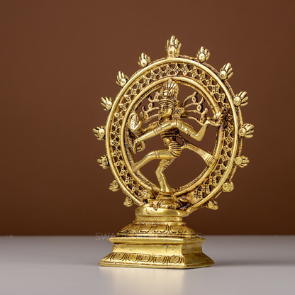 Pure Brass Nataraja Idol / Brass Natraj Murti - 8.25 Inch