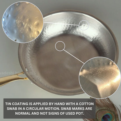 Swadeshi Blessings Exclusive Range Brass Frying Pan for Cooking, without Lid/Teflon-Free/Naturally Non-Stick Brass Utensils with Tin Coating
