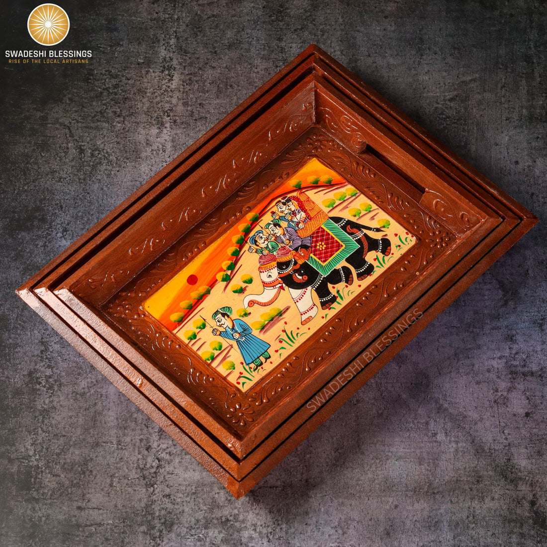 Wooden Tray for Serving- Handcrafted &amp; Hand-Painted for Kitchen/Table &amp; Home Decor/Gifts,  (Single Tray) (Brown)