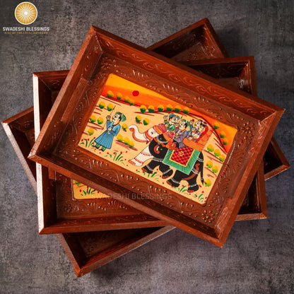 Wooden Tray for Serving- Handcrafted &amp; Hand-Painted for Kitchen/Table &amp; Home Decor/Gifts,  (Single Tray) (Brown)