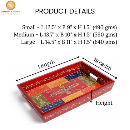 Wooden Tray for Serving- Handcrafted &amp; Hand-Painted for Kitchen/Table &amp; Home Decor/Gifts, (Single Tray) (Antique Red)