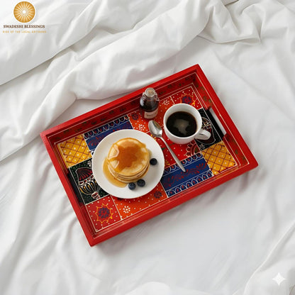 Wooden Tray for Serving- Handcrafted &amp; Hand-Painted for Kitchen/Table &amp; Home Decor/Gifts, (Single Tray) (Red)
