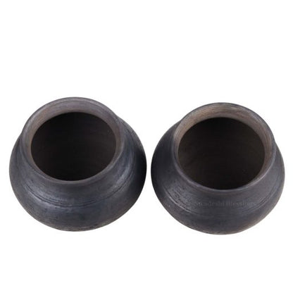 Swadeshi Blessings Exclusive Range Unglazed Clay Handi/Earthen Pot Combo for Cooking with Lid, 1.5Ltr Each (with Natural Firing Shade &amp; Mirror Shine) + Free ASH for Cleaning