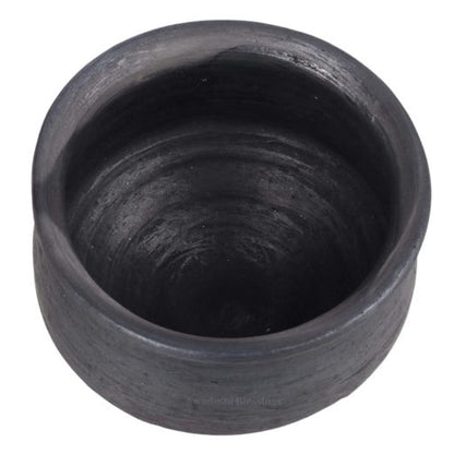 Swadeshi Blessings Exclusive Range Unglazed Earthen Dahi Handi/Curd Pot/Mud Handi/Clay Pot Combo for Cooking &amp; Serving, 900ml Each(Natural Black Firing Shade &amp; Mirror Shine) + Free ASH for Cleaning