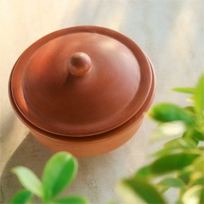 Swadeshi Blessings Exclusive Range Unglazed Clay Dahi Handi/Terracotta Curd Pot/Earthen Handi/Mitti Handi with Lid,1Liter Also for Serving (with Natural White Firing Shade &amp; Mirror Shine)