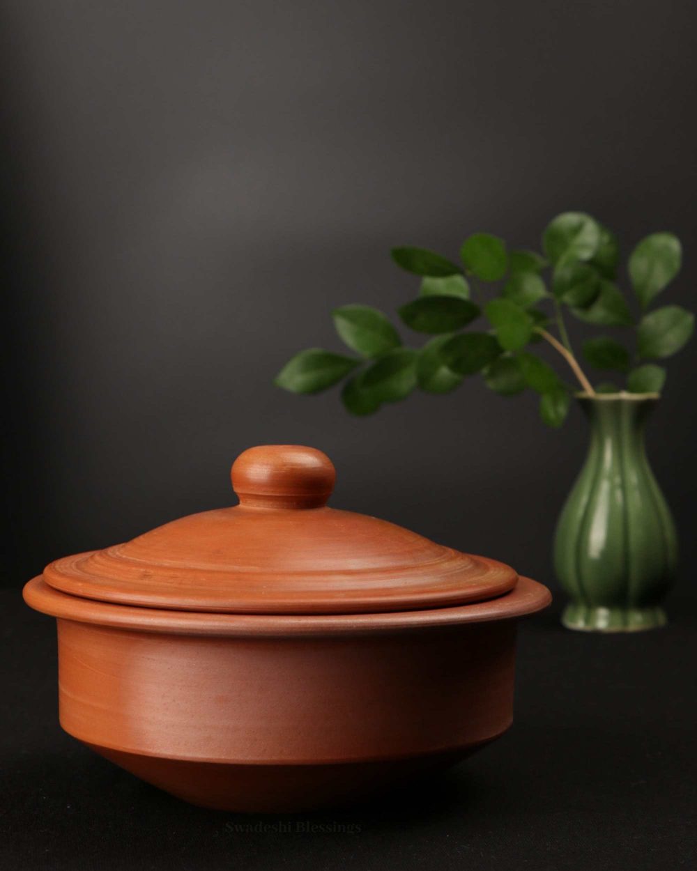 Swadeshi Blessings Exclusive Range Unglazed Clay Dahi Handi/Terracotta Curd Pot/Earthen Handi/Mitti Handi with Lid,1Liter Also for Serving (with Natural White Firing Shade &amp; Mirror Shine)