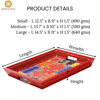 Wooden Tray for Serving- Handcrafted &amp; Hand-Painted for Kitchen/Table &amp; Home Decor/Gifts, (Single Tray) (Red)