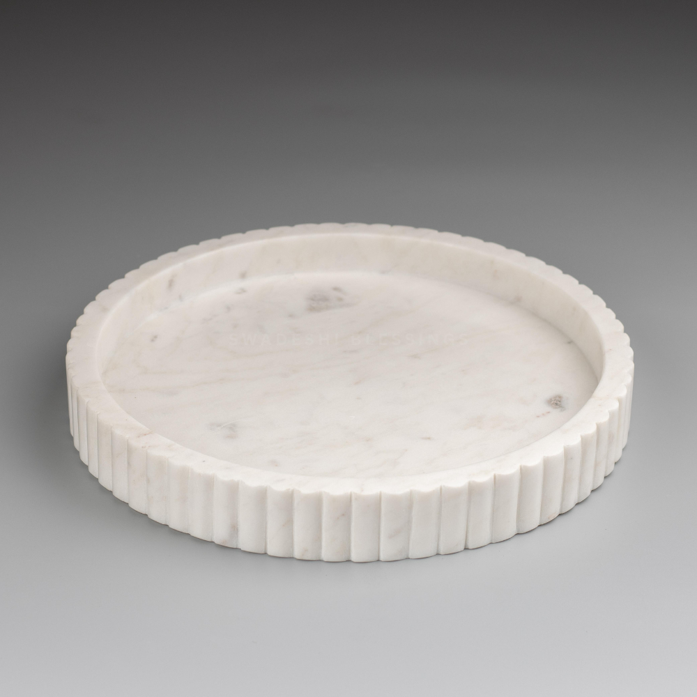 Handcrafted Marble Decorative Tray for Coffee Table Decor, Round Trays Home Decor, Ottoman Tray for Living Room, Coffee Table Tray, Dining Table Centerpiece Decor, Farmhouse Decor