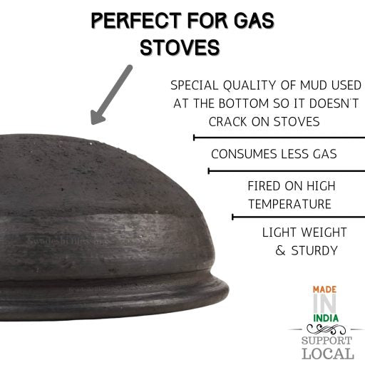 Swadeshi Blessings Exclusive Range Unglazed Clay Handi/Earthen Pot Combo for Cooking with Lid, 1.5Ltr Each (with Natural Firing Shade &amp; Mirror Shine) + Free ASH for Cleaning