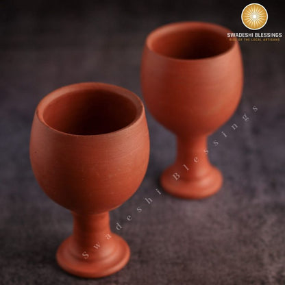 Swadeshi Blessings HandMade Unglazed Royal Clay Goblet Set of 2/Tumblers 200ml/Royal Chalice Cup/Antique Wine Glass/Drinking Glass/HouseWarming-Birthday Gifts